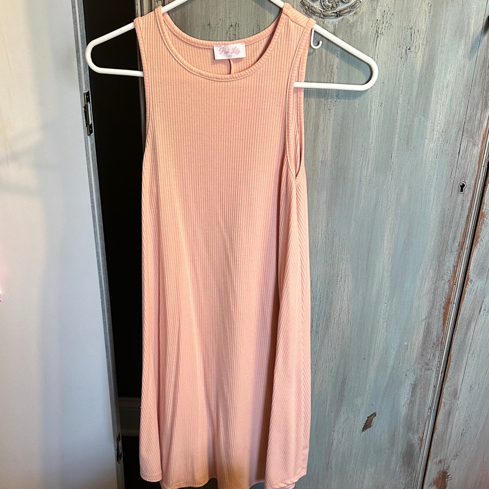 Pink Lily Blush Ribbed Sleeveless Swing Dress